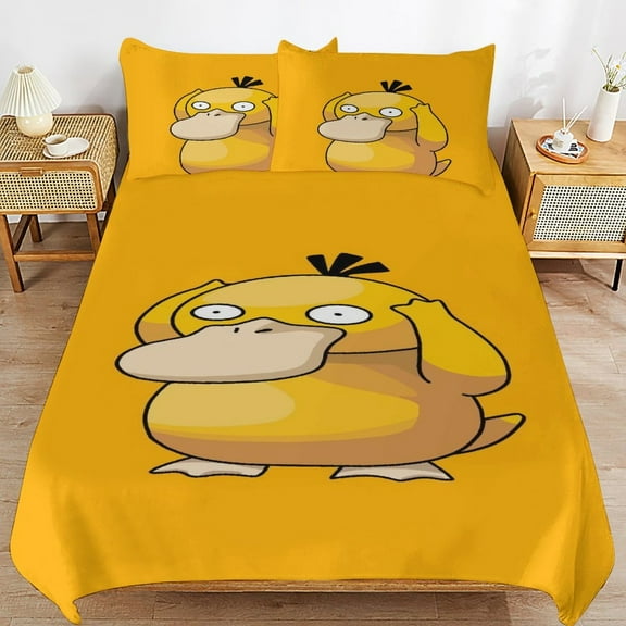 Psyduck Duvet Cover Bedding Set Cartoon Print Soft Quilt Cover 3 Pieces, 1 Comforter Cover & 2 Pillowcases for Kids Teens Boys Girls Room Decor 86"x70"