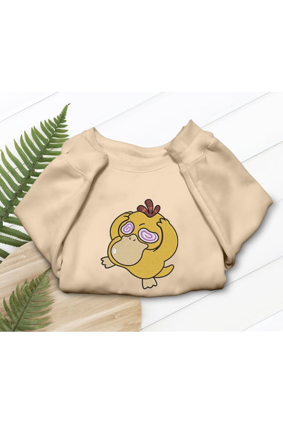 Psyduck Embroidered Shirt, Cute Headache Embroidered T-Shirt, Sweatshirt & Hoodie - Adorable Animal Apparel Gift for Gamers