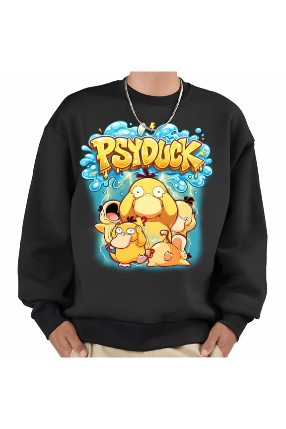 Psyduck Sweatshirt, Chubby Anime Graphic Crewneck, Unisex Gift