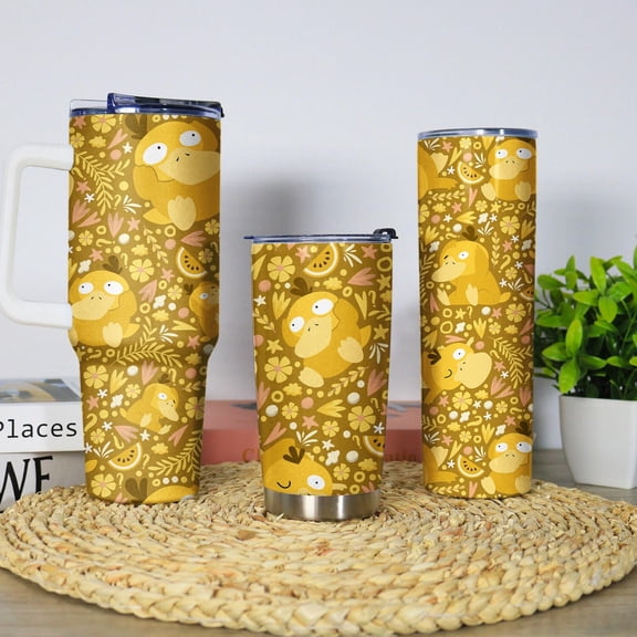 Psyduck Tumbler, Funny Yellow Duck Coffee Cup, Stainless Steel Travel Mug With Straw, 40oz Insulated Tumbler, Cute Coffee Cup Gift