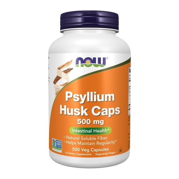 NOW Supplements, Psyllium Husk Caps 500 mg, Non-GMO Project Verified, Natural Soluble Fiber, Intestinal Health*, 500 Veg Capsules