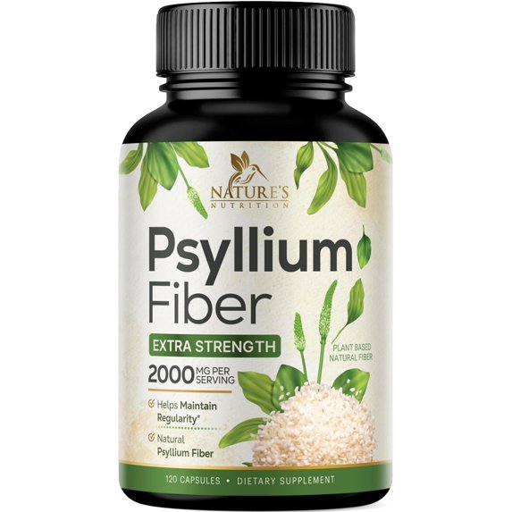 Psyllium Husk Powder 2000mg Per Serving Supplement - Extra Strength Psyllium Fiber Powder - Natural Soluble Fiber Pills, Supports Digestion, Colon Health & Regularity, Bottled in USA - 120 Capsules