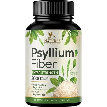 Psyllium Husk Fiber Supplement 2000mg - Extra Strength Psyllium Fiber Powder - Natural Soluble Fiber Pills, Supports Digestion, Colon Health & Regularity, Plant Based, Bottled in USA - 180 Capsules