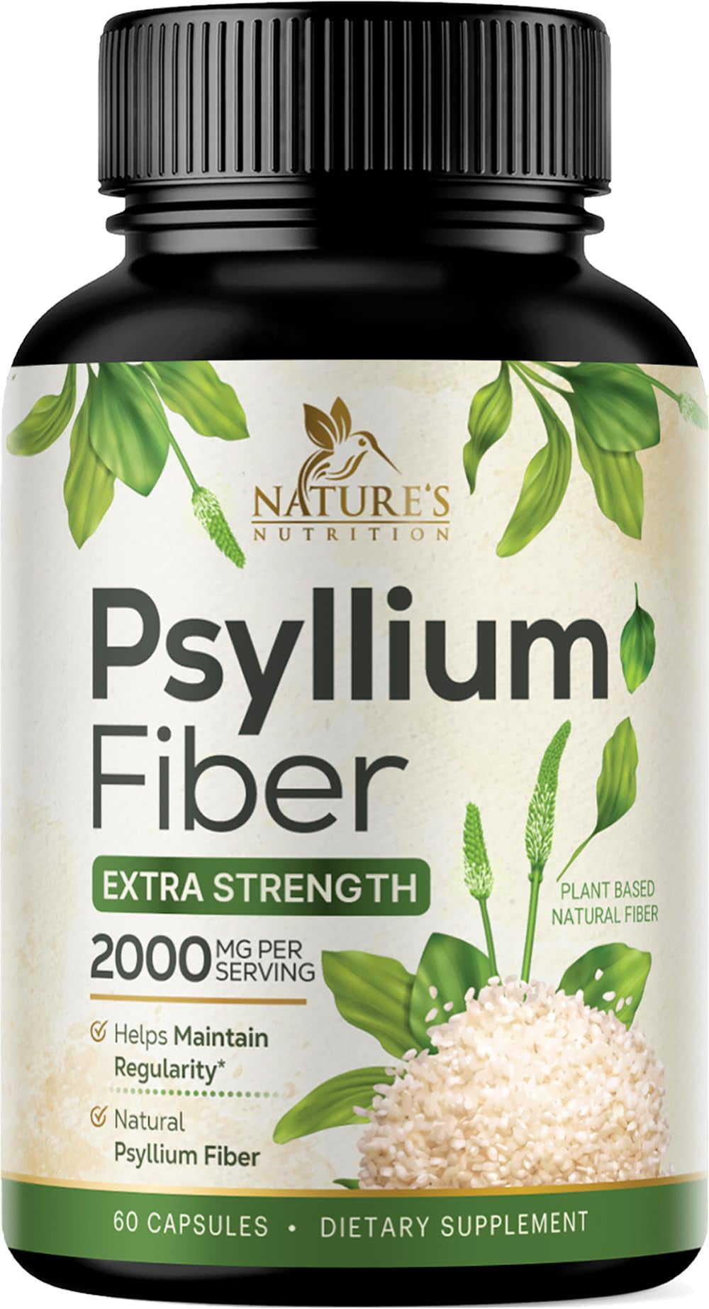 Psyllium Husk Powder Capsules 2000mg Natural Daily Soluble Insoluble 