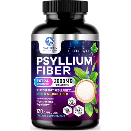 Psyllium Husk Powder 1500mg Per Serving - Soluble Fiber Supplement for Daily Digestive Health & Regularity Support, Natural Psyllium Powder Caps, Vegan Prebiotic, Non-GMO & Gluten-Free - 120 Capsules