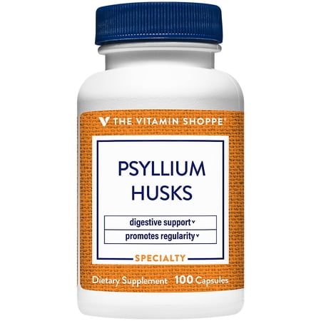 Psyllium Husks – Plantago Ovata Fiber Supplement That Supports Regularity & Healthy Cholesterol, 840 mg per Serving - Gluten Free (100 Capsules) by The Vitamin Shoppe