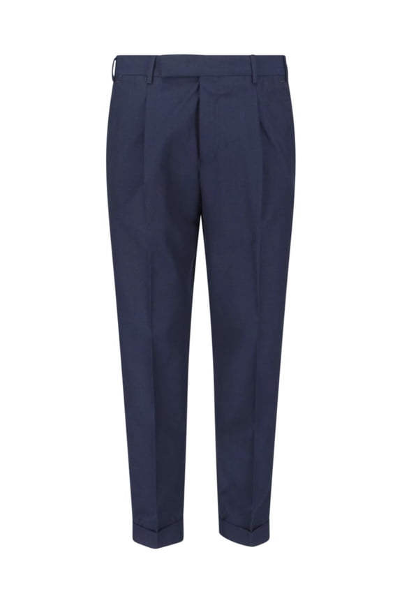 Blue Tailored Pleated Virgin Wool Trousers (Men's)