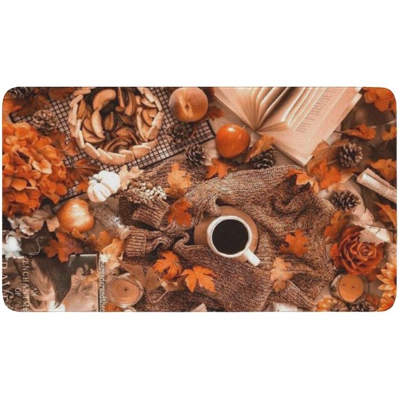 PtRug Fall Maple Thanksgiving Comfort Kitchen Rug Warm Farmhouse Style Anti-Fatigue Floor Mat Hello Rubber Doormats for Floor Outdoor Rugs Non-Slip Kitchen Mats 17" X 30"