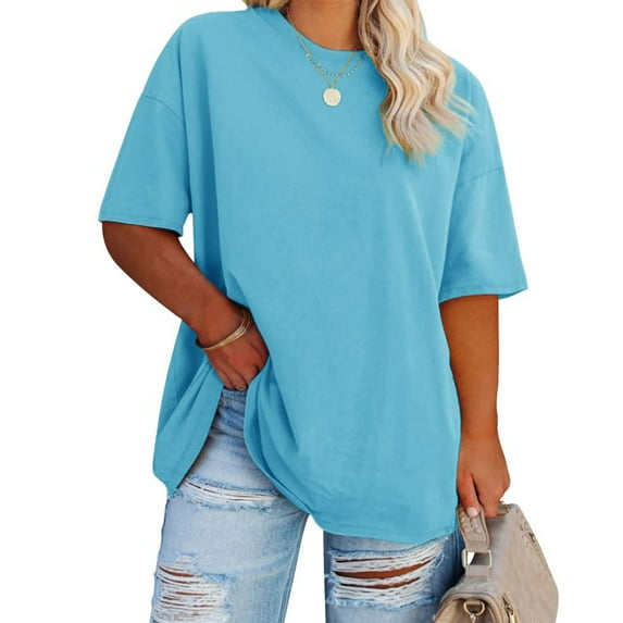 Ptaesos Women's Plus Size T Shirts Oversized Tees Summer Short Sleeve Crew Neck Loose Tunic Tops