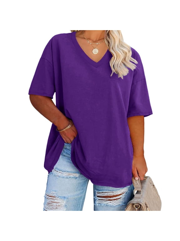 Women's Plus Size V Neck T Shirts Summer Half Sleeve Oversized Tees Casual Loose Fit Tunic Tops