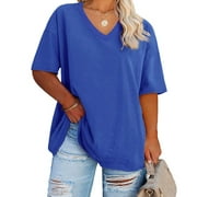 Ptaesos Women's Plus Size V Neck T Shirts Summer Half Sleeve Oversized Tees Casual Loose Fit Tunic Tops