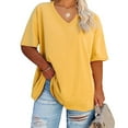 thumbnail image 1 of Ptaesos Women's Plus Size V Neck T Shirts Summer Half Sleeve Oversized Tees Casual Loose Fit Tunic Tops, 1 of 5