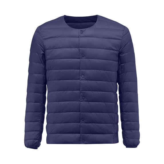 Ptauao Clearance Men's Puffer Jacket Warm Winter Coat Quilted Bomber Jacket Round Neck Button Down Insulated Casual Jackets Outwear