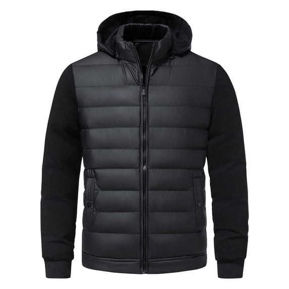 Ptauao Men's Puffer Jacket, Warm Thicken Down Jacket Patchwork Winter Coats Hooded Parka Jacket Quilted Puffer Down Jackets