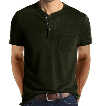 Ptauao Men's Short Sleeve Henley T-Shirts Casual 3 Button Tops with Front Pocket Summer Classical Gym Shirt Basic Plain Tops Fashion Crew Neck Tees