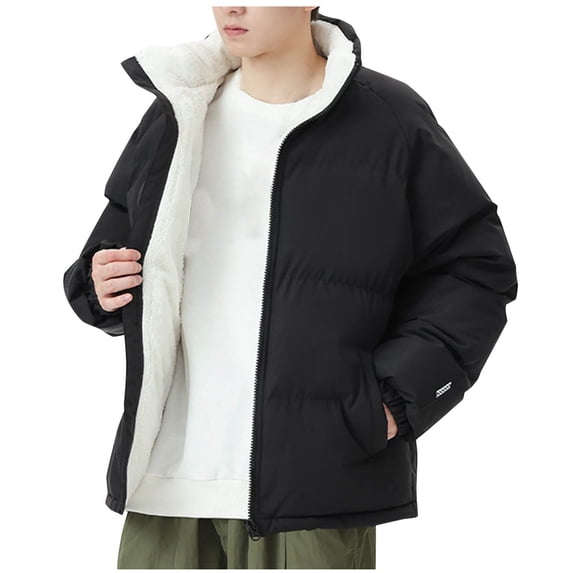 Ptauao Men's Winter Puffer Jacket Sherpa Lined Wind Resistant Midweight Warm Insulated Quilted Down Coat Parka