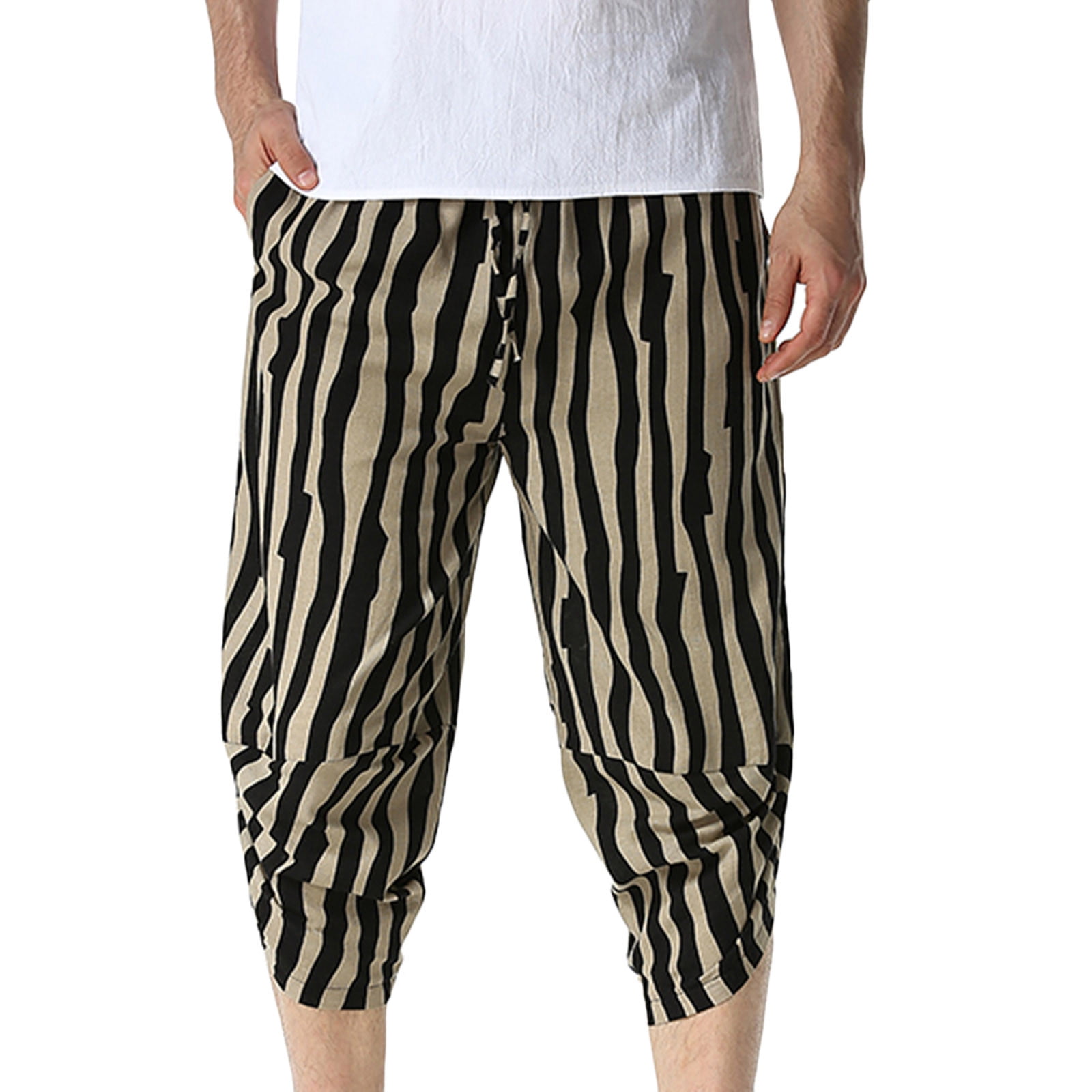 Ptauao Mens Cropped Harem Pants Floral Print Capri Pant Hippie Drop