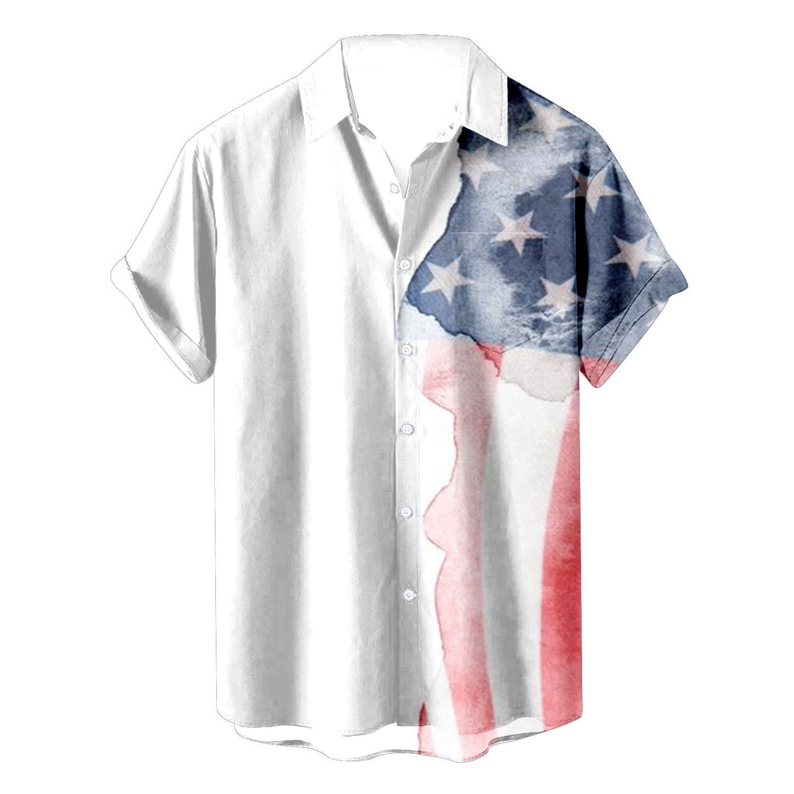 Ptauao Mens Patriotic Button Down Shirts, Hawaiian Shirts for Men 4th