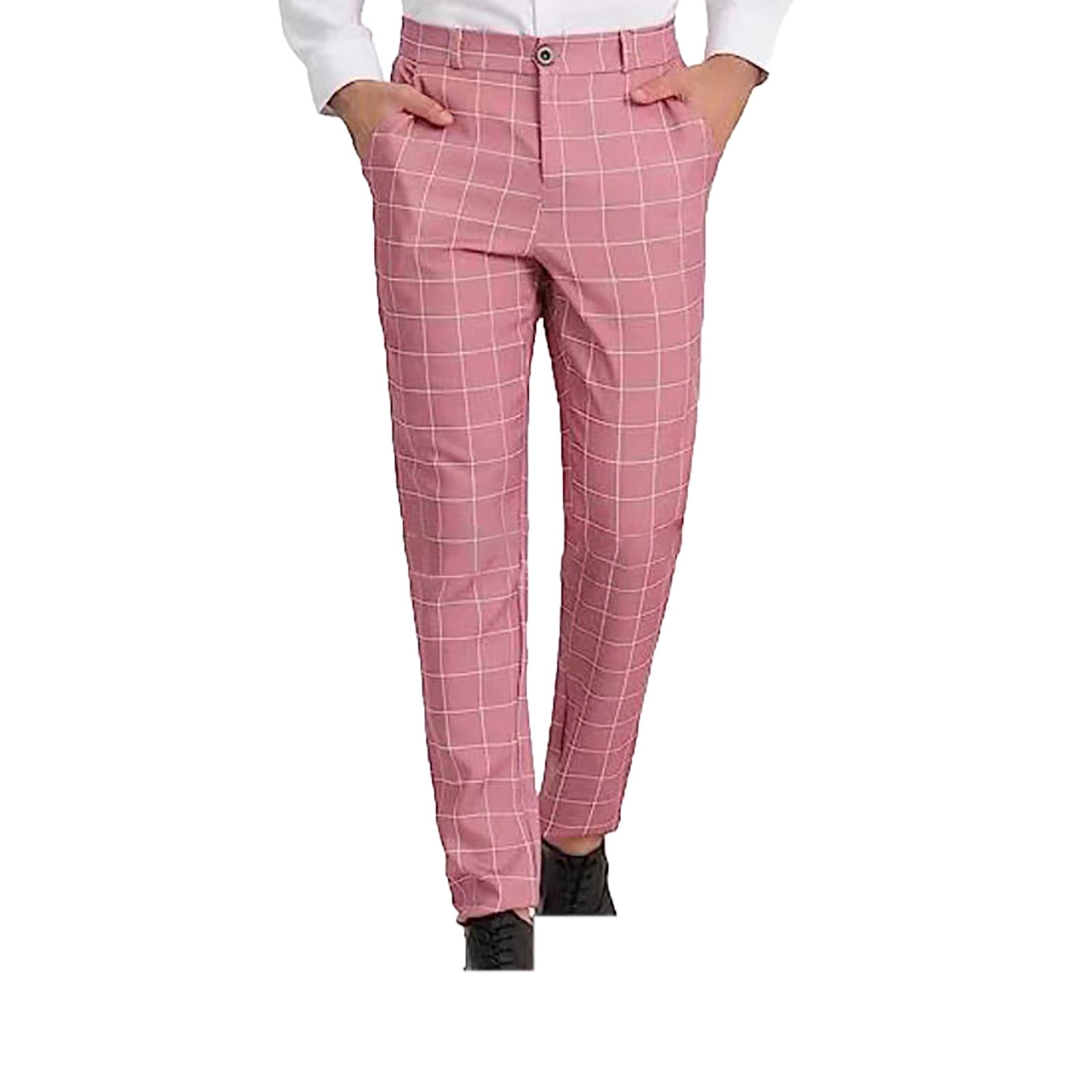 Ptauao Plaid Suit Pants for Men Fashion Slim Fit Suit Trousers Casual ...