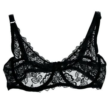 Ptauao Sexy Mesh Lace Bra for Women, Embroidery See-Through Bras Womens Push Up Breathable Bra