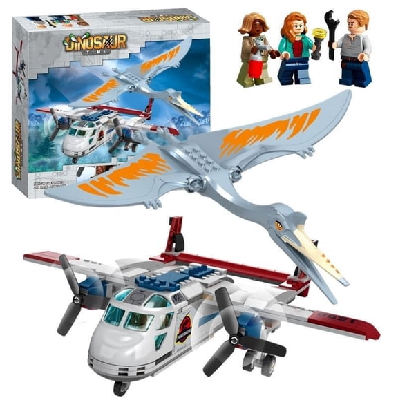 Pteranodon & Transport Plane Building Block Set – Mini Figure Toys with Flying Dinosaur & Arctic Adventure Scene for Ages 6+
