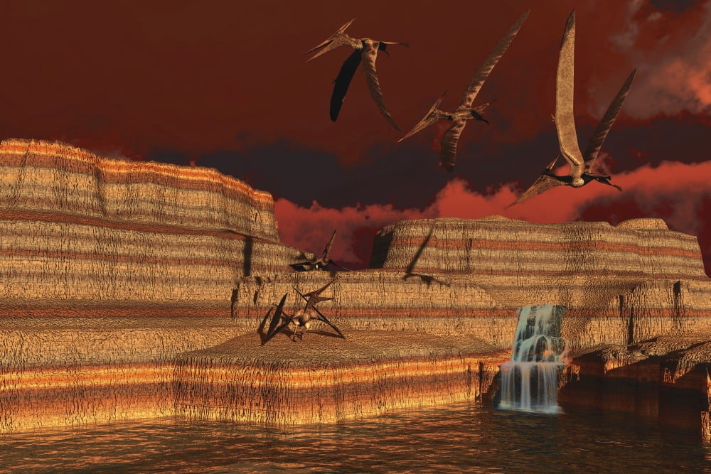 Pteranodon dinosaurs in a prehistoric landscape Canvas Art - Corey FordStocktrek Images (18 x 12)