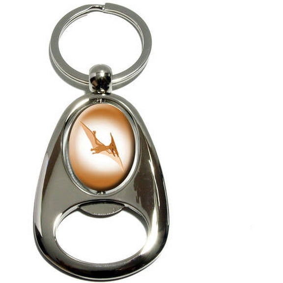 Pterodactyl, Pteranodon Dinosaur, Chrome Plated Metal Spinning Oval Design Bottle Opener Keychain Key Ring