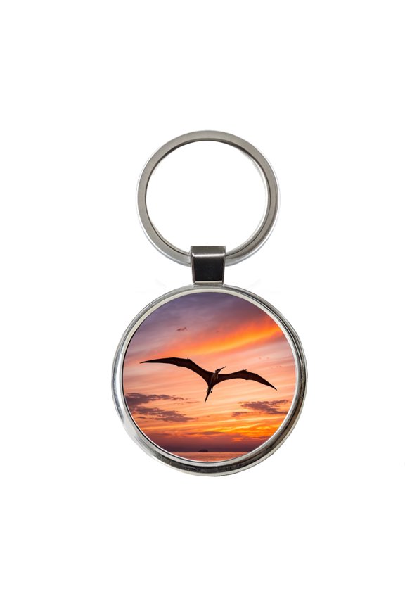 Pterodactylus Sunset Dinosaur Metal Round Keychain