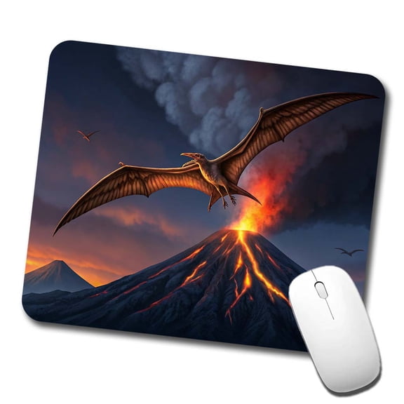Pterodactylus Volcano Erupting Dinosaur Mouse Pad Low Profile Gaming Mat