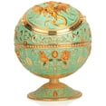 thumbnail image 1 of Pterosaur Windproof Ashtray with Flip Lid for Cigarette Metal Portable Smoking Tobacco Indoor Outdoor, Handicrafts Rose Pattern Classy Gift Women Men (Jade Green- Golden), 1 of 2