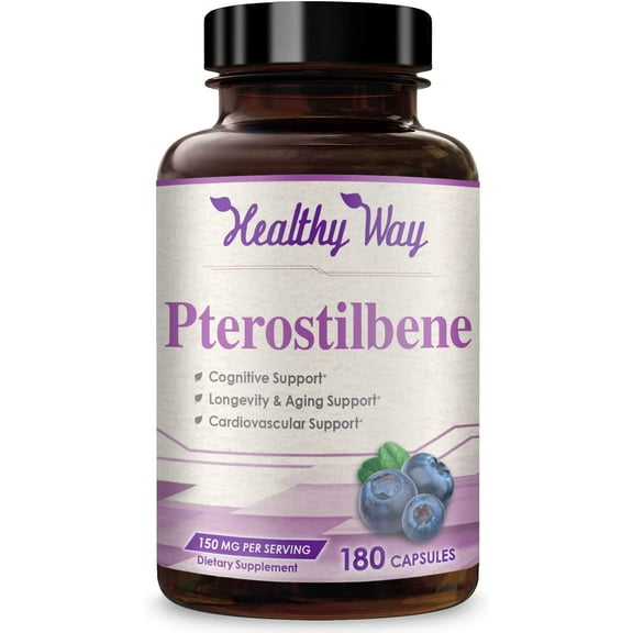 Healthy Way Pterostilbene Antioxidant Supplement, Cognitive and Immune Support, 150mg, 180 Capsules