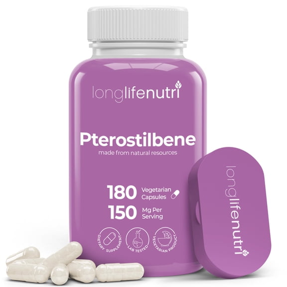 Pterostilbene Supplement 150mg, Elevate Cellular Energy, 180 Vegan Capsules, 3 Month Supply, Pure Organic Pterostilbene Extract, Made in USA, Non GMO, Clean Label, Easy Swallow Antioxidant Support