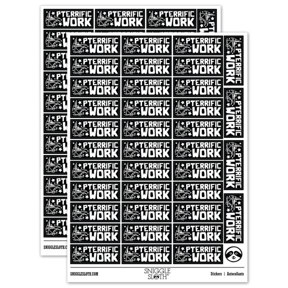 Pterrific Terrific Work Pterodactyl Teacher Student School Sticker Set - Black - Matte Finish - 1.5" Small