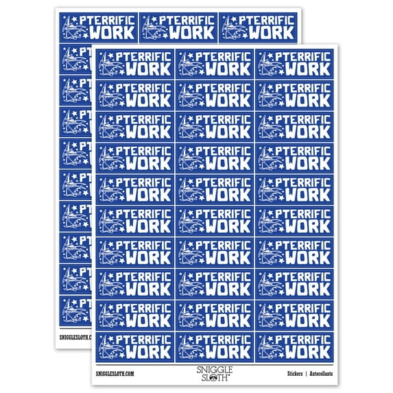 Pterrific Terrific Work Pterodactyl Teacher Student School Sticker Set - Dark Blue - Matte Finish - 1.75" Medium