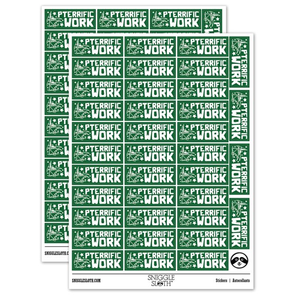 Pterrific Terrific Work Pterodactyl Teacher Student School Sticker Set - Dark Green - Matte Finish - 1.5" Small