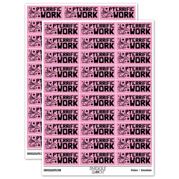 Pterrific Terrific Work Pterodactyl Teacher Student School Sticker Set - Light Pink - Gloss Finish - 1.75" Medium