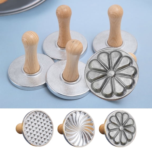 Ptetnvg Cookie Cutter Set Biscuit Mold with Wooden Handle Aluminum Alloy Cutters Embossing Die Durable Press Kitchen Baking Kit Sturdy