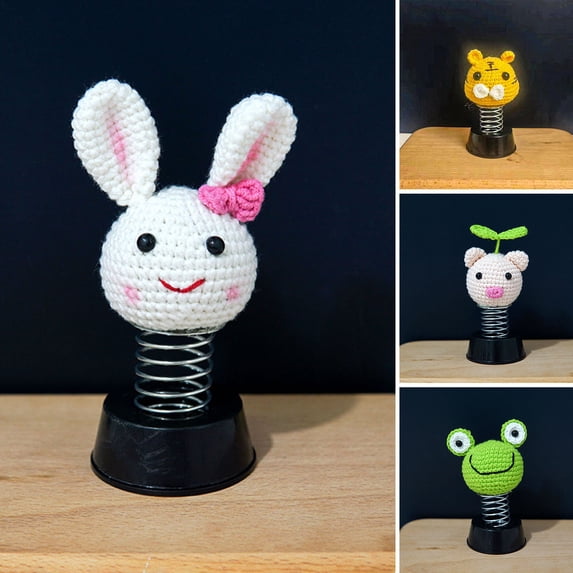 Ptetnvg Head Ornaments Handmade Frog Rabbit Tiger Pig Car Dashboard Decoration Cute Crochet Automobile Swinging Ornament Auto Traceless Double-sided Tape Car
