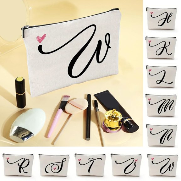 Ptetnvg Makeup Bag Cosmetic Bag Stylish Letter Pattern Makeup Storage Bag Zipper Closure Travel Makeup Organizer for Women Mom Friends Cosmetic Pouch
