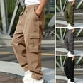 thumbnail image 1 of Ptetnvg Men Sweatpants Men Cargo Pants Multi Pockets Drawstring Elastic Waist Solid Color Loose Wide Leg Straight Soft Streetwear Full Length Men Long, 1 of 10