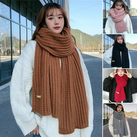 Ptetnvg Women And Mens Winter Thick Stay Warm Anti-shrink Knit Wrap Chunky Long Warm Scarf