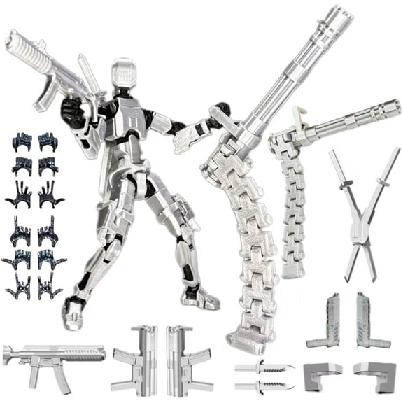 Pthjswj T13 Action Figure, Already Assembled, Movable Multi-Joints, Silver