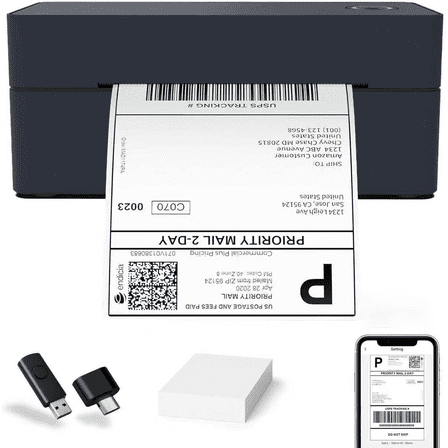 Ptlahmri Professional Labels Printer for Shipping Package 4x6 Blue Inkless Thermal Printer Wired Bluetooth for iOS/Android, UPS Compatible