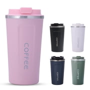 Ptlom 510ML Stainless Steel Car Coffee Cup Leakproof Insulated Thermal Thermos Cup Car Portable Travel Coffee Mug,Pink