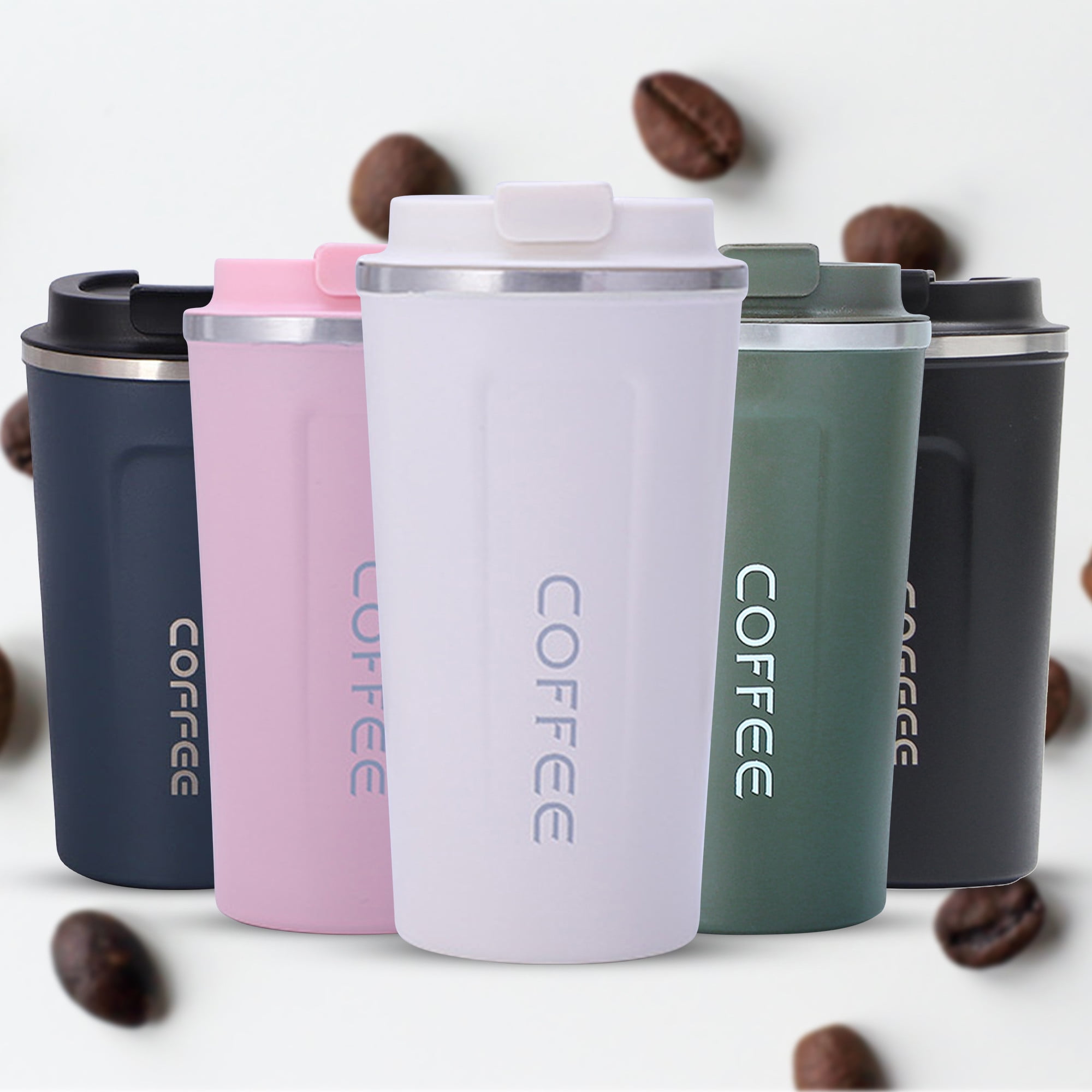 Ptlom 510ML Stainless Steel Car Coffee Cup Leakproof Insulated Thermal  Thermos Cup Car Portable Travel Coffee Mug,White