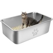 Ptlom Cat Litter Box with High Sides Large Stainless Steel Cat Litter Pan 23.6" x 15.7" x 7.9"