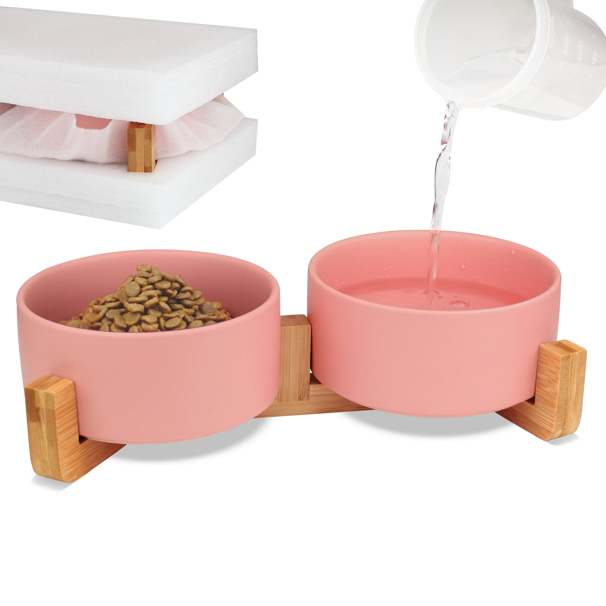 Ptlom Ceramic Pet Bowl, Cat Dog Food Water Feeding Bowls Set with