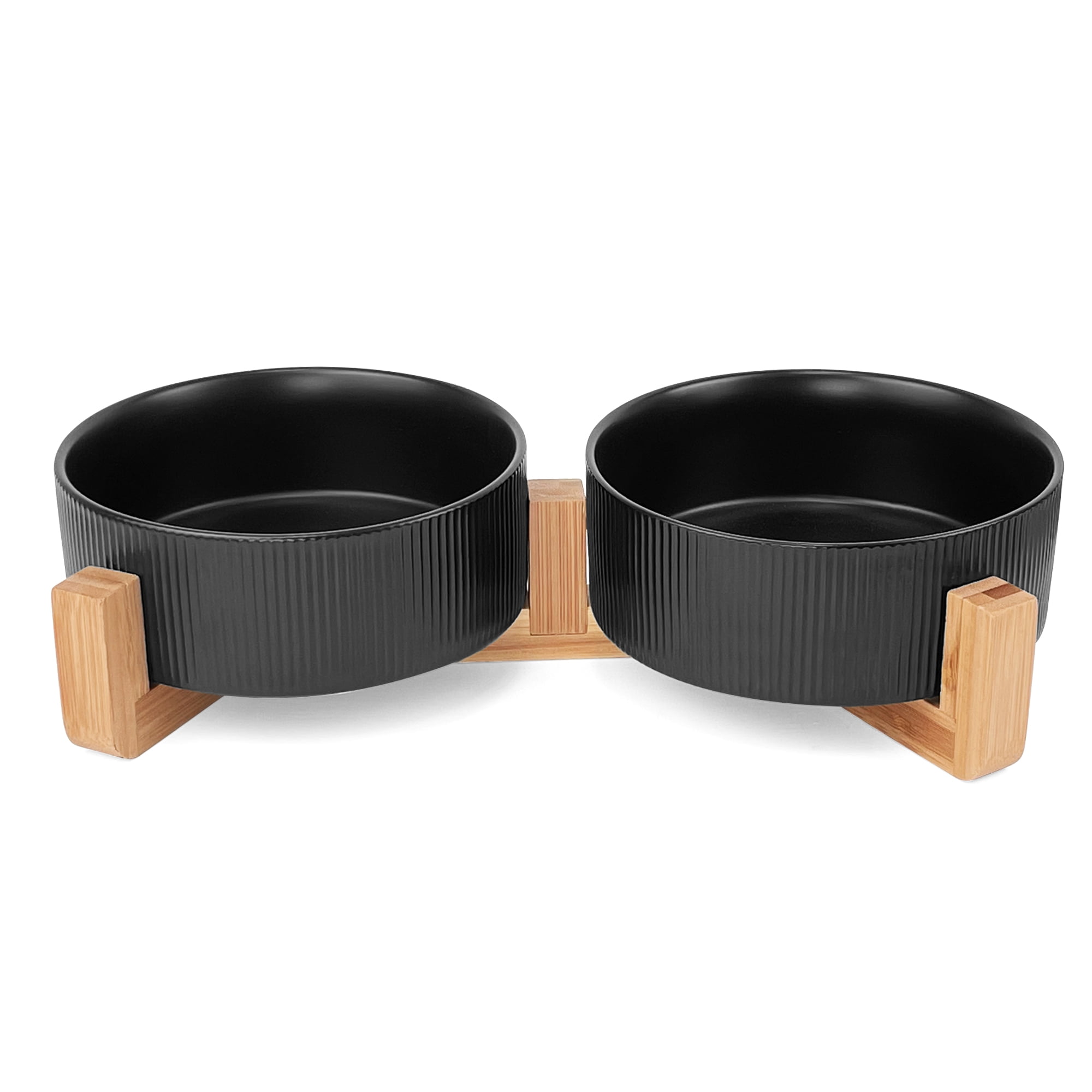 GZYS Dog Bowls Ceramic Elevated Dog Food and Water Bowl Set with Wood Stand Pet Bowls for Large Small Size Dogs Cat Black 28 OZ Walmart