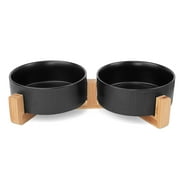 Ptlom Dog Bowls Ceramic Elevated Dog Food and Water Bowl Set with Wood Stand Pet Bowls for Large Small Size Dogs Cat Black 28 OZ