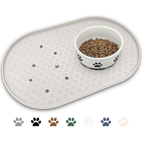 Ptlom Dog Cat Food Mat Raised Edges Dog Feeding Mat Silicone Food Mat for Pet Bowls Milkbrown